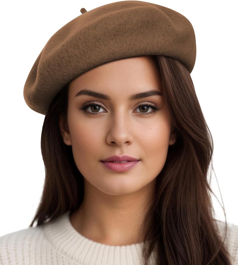 Sumolux Women Beret Hat Wool Vintage French Solid Color Classic Winter Cap - Image 1